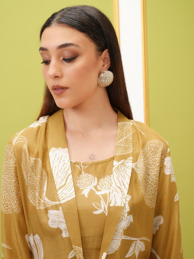 Vishudh Women Olive Printed Kurta With Trouser - Olive - Image 8