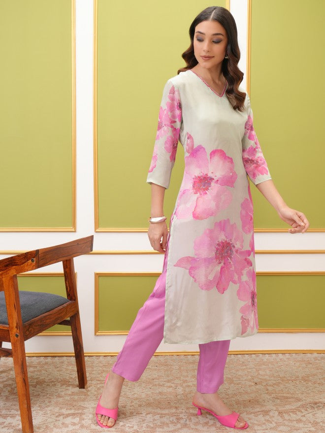 Vishudh Women Blue Printed Kurta With Trouser And Dupatta - Blue - Image 4