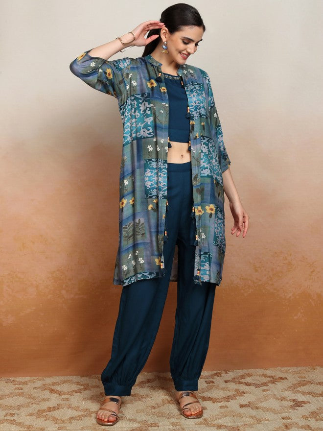 Vishudh Women Blue Printed Kurta With Trouser - Blue - Image 1