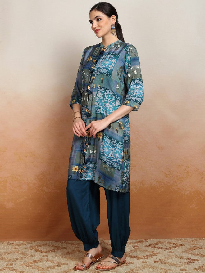 Vishudh Women Blue Printed Kurta With Trouser - Blue - Image 2