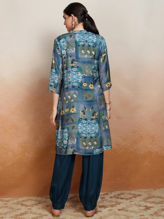 Vishudh Women Blue Printed Kurta With Trouser - Blue - Image 3