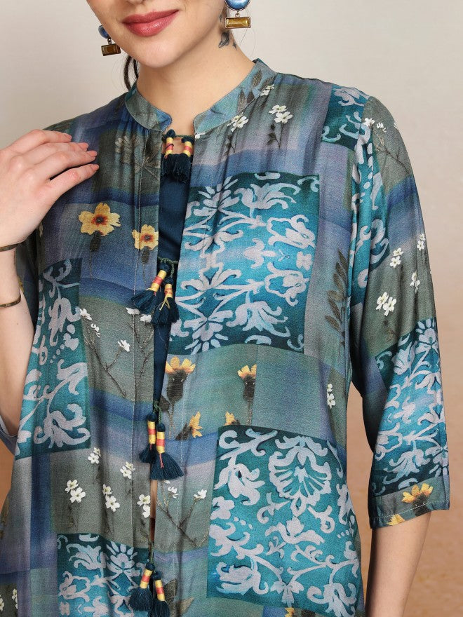 Vishudh Women Blue Printed Kurta With Trouser - Blue - Image 5