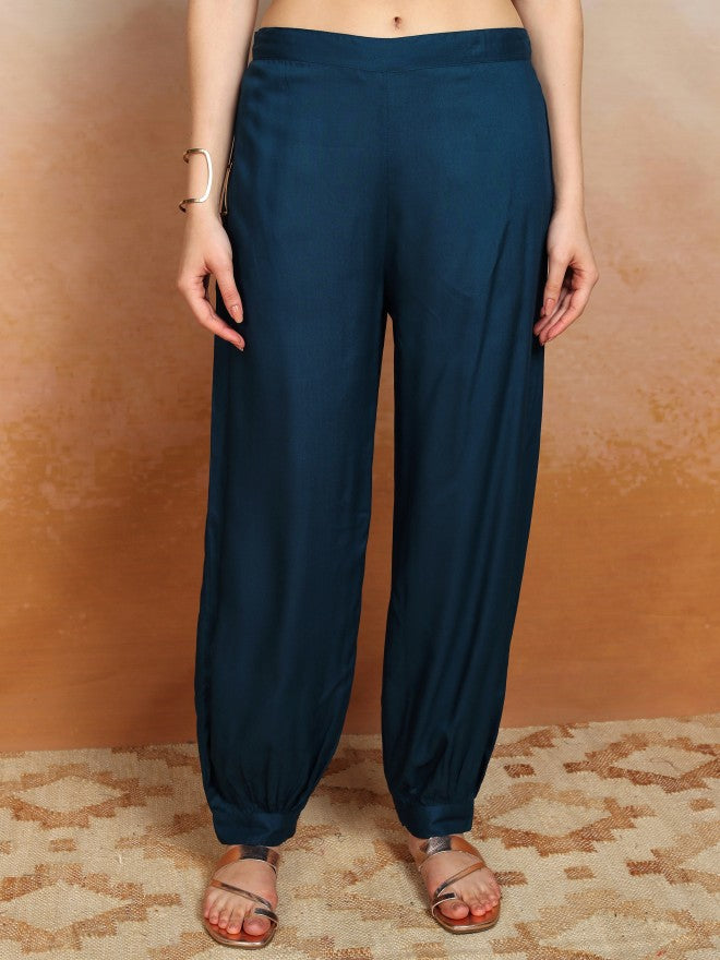 Vishudh Women Blue Printed Kurta With Trouser - Blue - Image 7