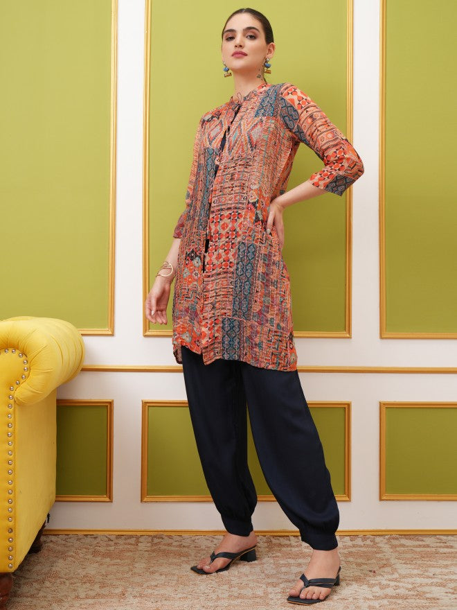 Vishudh Women Blue Printed Top With Trouser - Blue - Image 2