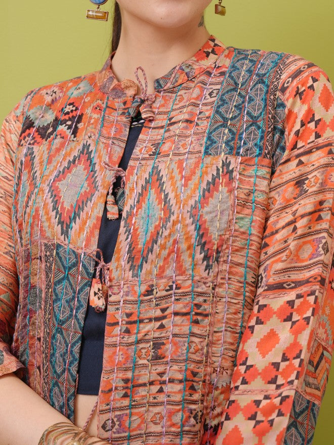 Vishudh Women Blue Printed Top With Trouser - Blue - Image 5