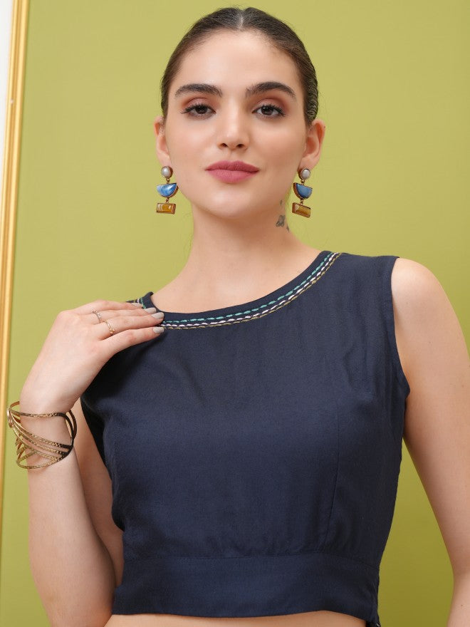 Vishudh Women Blue Printed Top With Trouser - Blue - Image 8