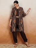 Vishudh Women Brown Printed Kurta With Trouser - Brown - Image 1