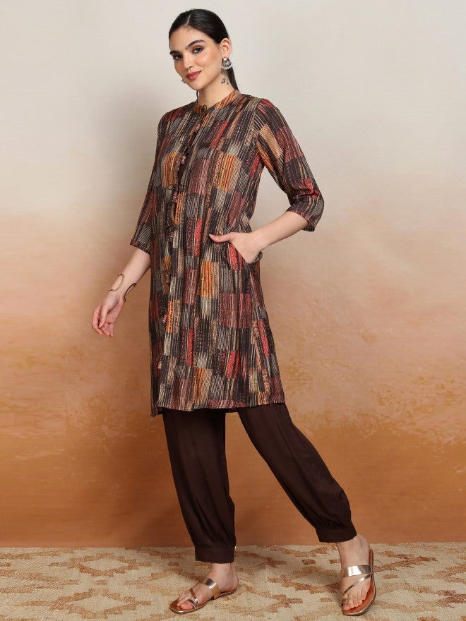 Vishudh Women Brown Printed Kurta With Trouser - Brown - Image 2