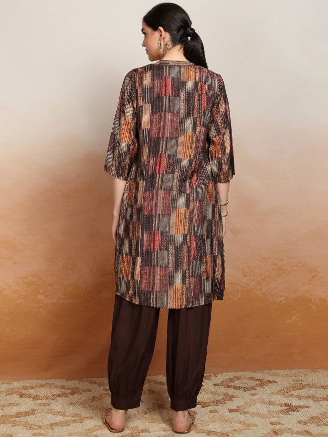 Vishudh Women Brown Printed Kurta With Trouser - Brown - Image 3
