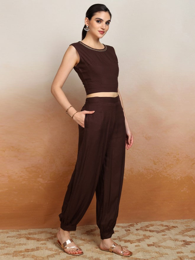 Vishudh Women Brown Printed Kurta With Trouser - Brown - Image 4