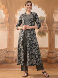 Vishudh Women Black Printed Kurta With Trousers - Black - Image 1