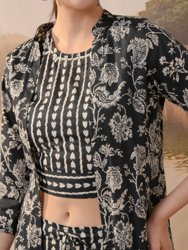 Vishudh Women Black Printed Kurta With Trousers - Black - Image 5