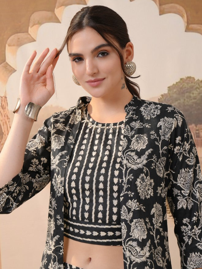 Vishudh Women Black Printed Kurta With Trousers - Black - Image 8