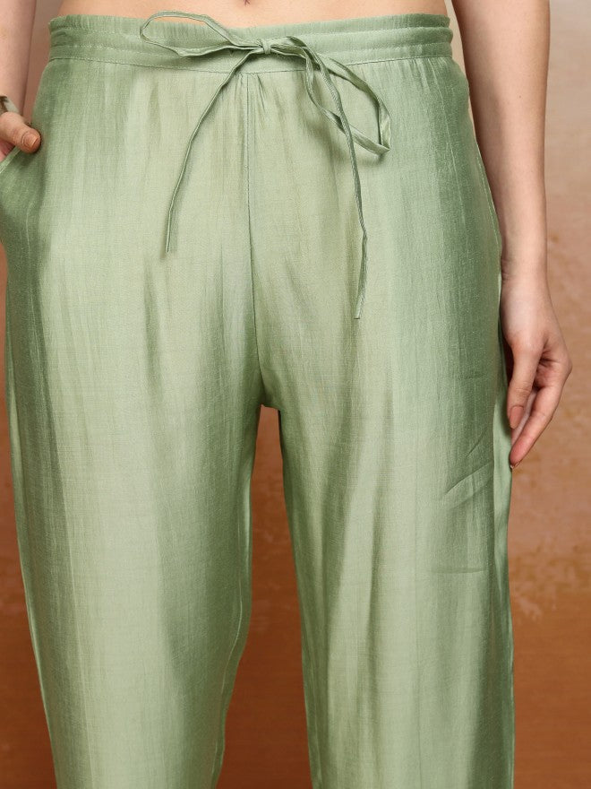 Vishudh Women Green Embroidered Kurta With Trouser - Green - Image 7