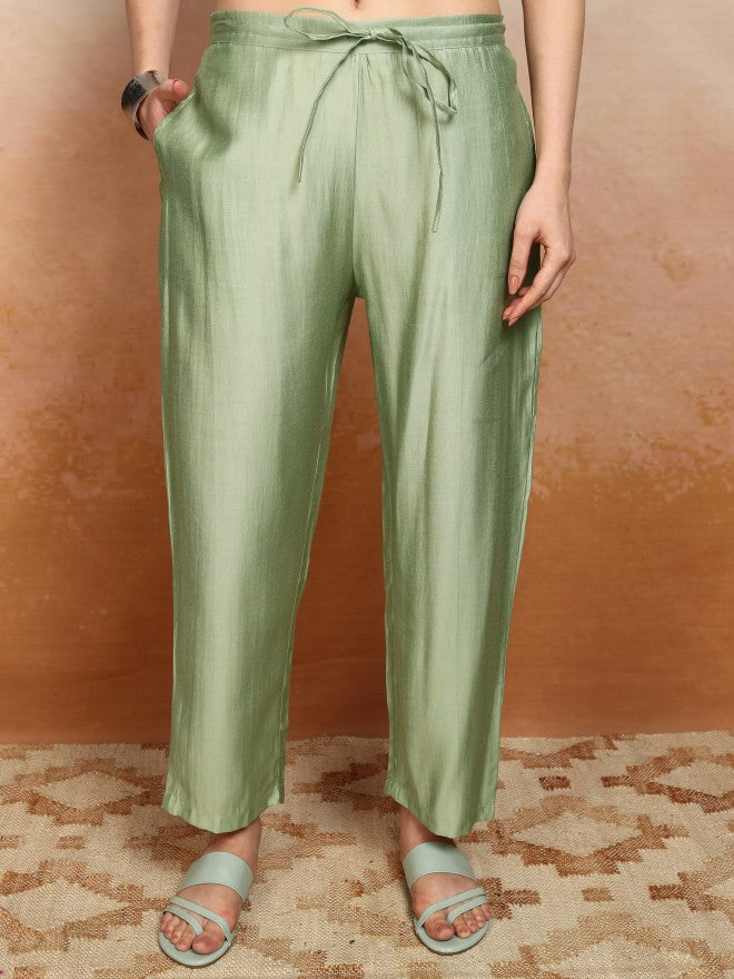 Vishudh Women Green Embroidered Kurta With Trouser - Green - Image 8