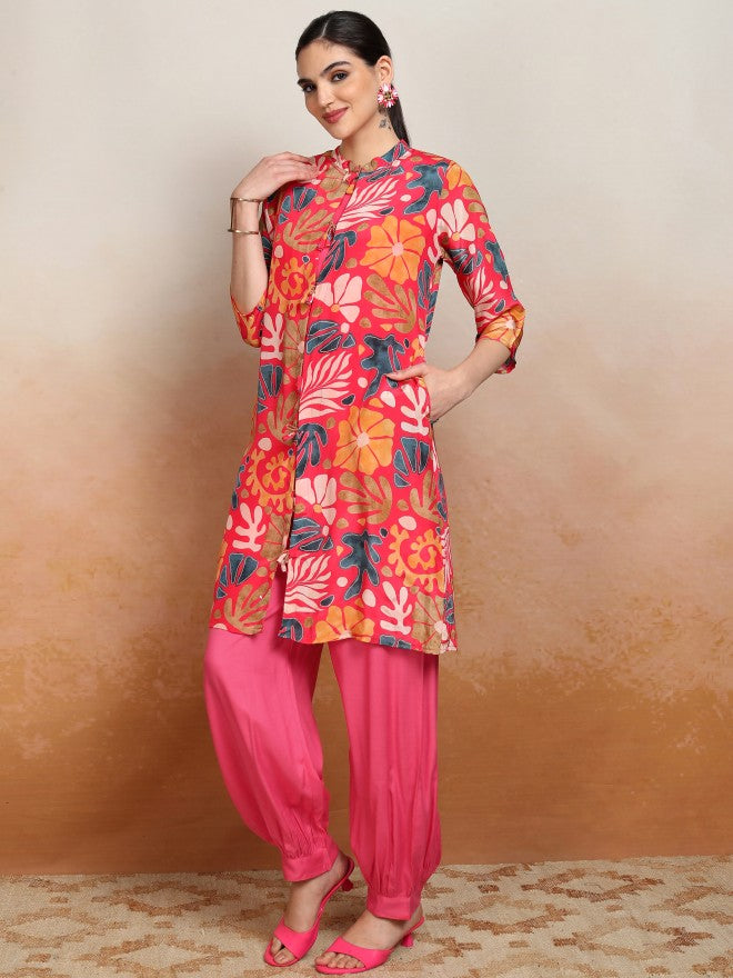 Vishudh Women Pink Printed Top With Trouser - Pink - Image 2