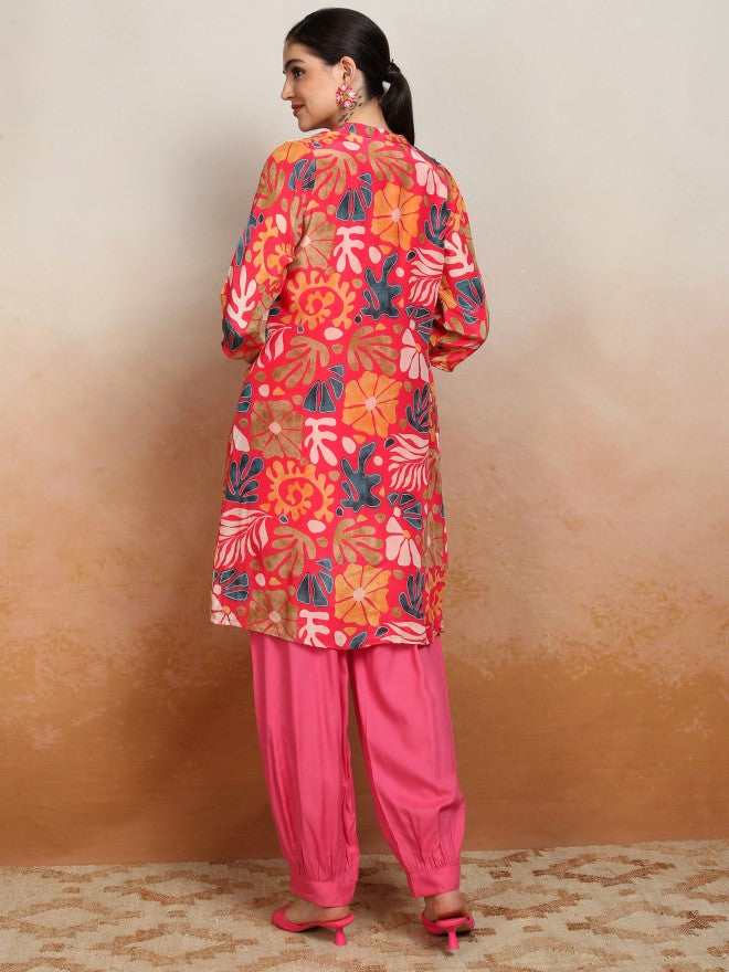 Vishudh Women Pink Printed Top With Trouser - Pink - Image 3