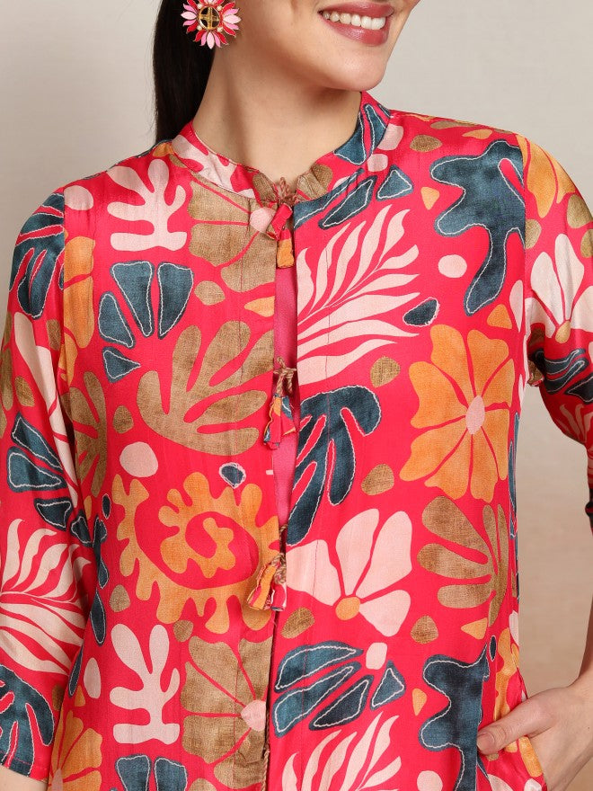 Vishudh Women Pink Printed Top With Trouser - Pink - Image 5