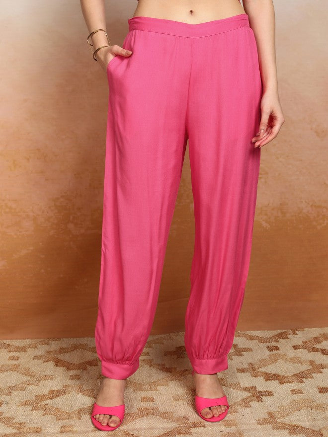 Vishudh Women Pink Printed Top With Trouser - Pink - Image 7