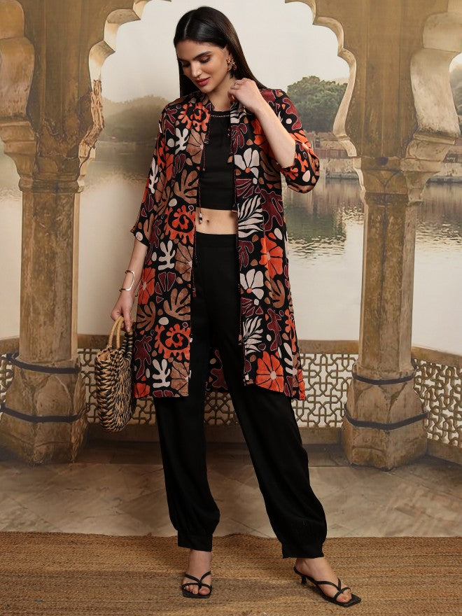 Vishudh Women Black Printed Top With Trouser - Black - Image 1
