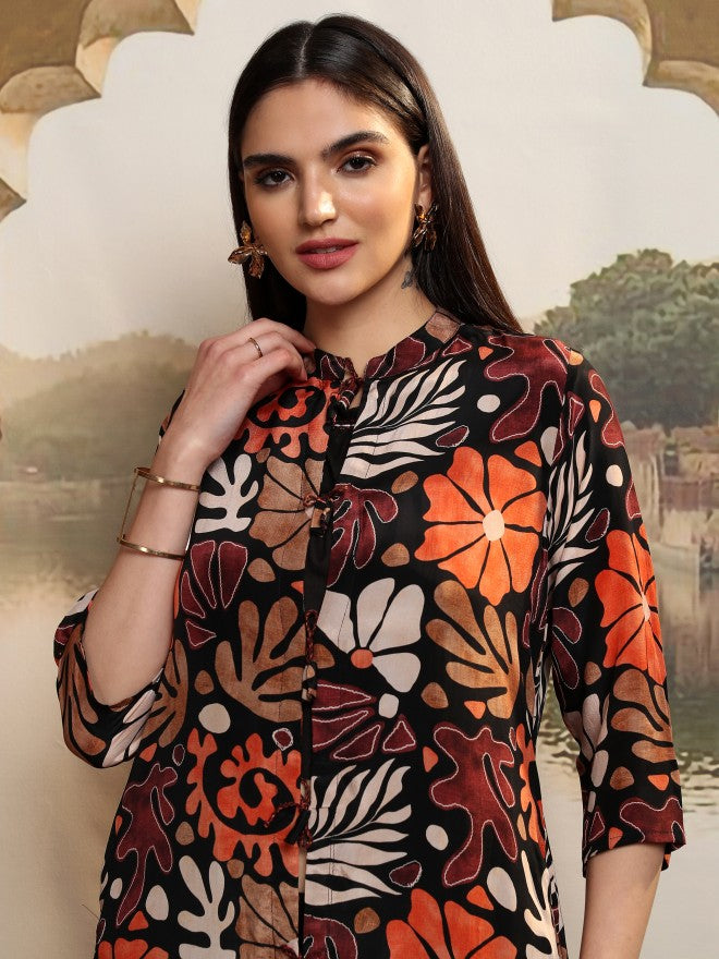 Vishudh Women Black Printed Top With Trouser - Black - Image 2