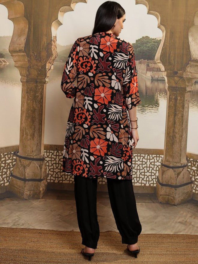 Vishudh Women Black Printed Top With Trouser - Black - Image 3