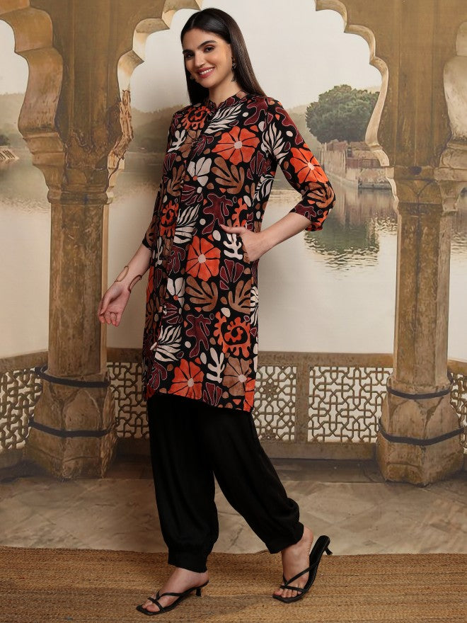 Vishudh Women Black Printed Top With Trouser - Black - Image 4