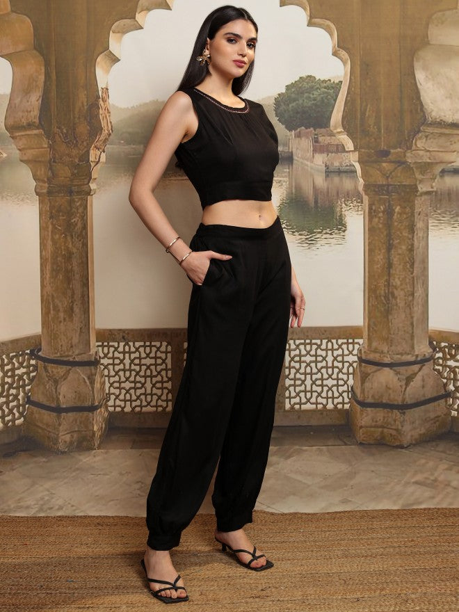 Vishudh Women Black Printed Top With Trouser - Black - Image 6