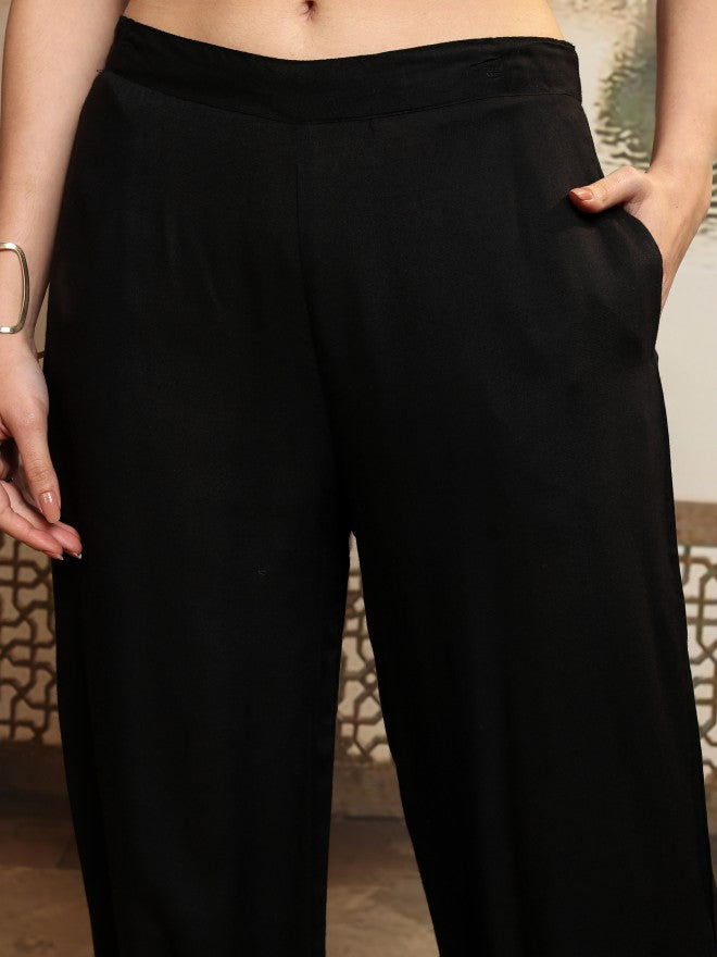 Vishudh Women Black Printed Top With Trouser - Black - Image 8