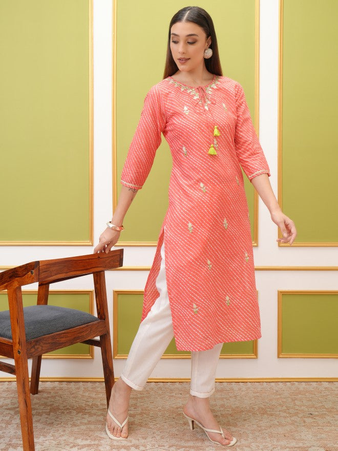 Vishudh Women Red Embroidered Kurta With Trouser And Dupatta - Red - Image 4