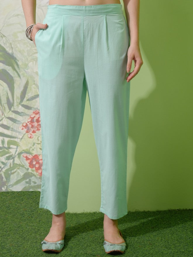 Vishudh Women Green Embroidered Kurta With Trouser And Dupatta - Green - Image 7