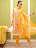 Vishudh Women Yellow Printed Kurta With Trouser And Dupatta - Yellow - Image 1