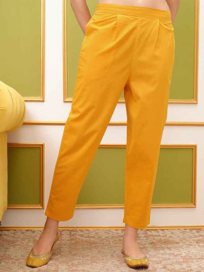 Vishudh Women Yellow Printed Kurta With Trouser And Dupatta - Yellow - Image 7
