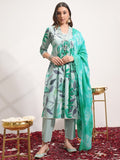 Vishudh Women Green Printed Kurta With Trouser And Dupatta - Green - Image 1