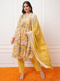 Vishudh Women Yellow Printed Kurta With Trouser And Dupatta - Yellow - Image 1