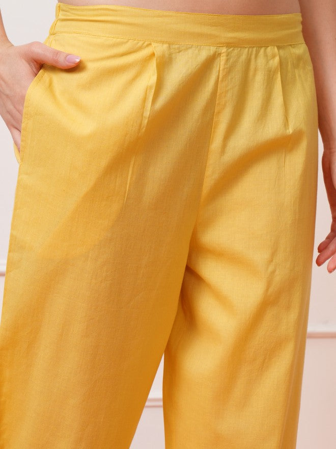 Vishudh Women Yellow Printed Kurta With Trouser And Dupatta - Yellow - Image 6