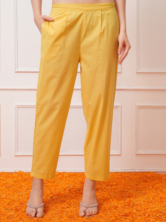 Vishudh Women Yellow Printed Kurta With Trouser And Dupatta - Yellow - Image 7