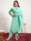 Vishudh Women Green Embroidered Kurta With Trouser And Dupatta - Green - Image 1