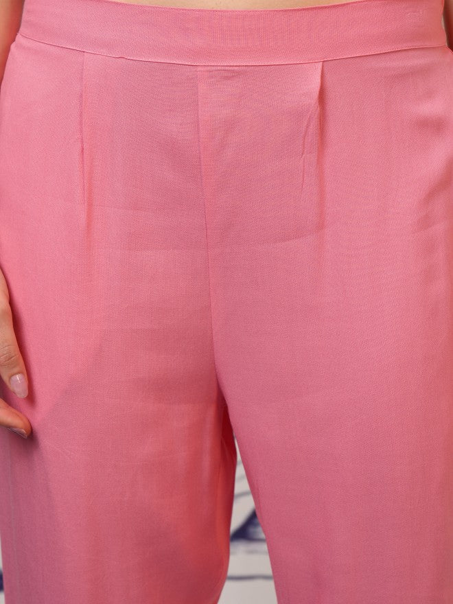 Vishudh Women Pink Embroidered Kurta With Trouser And Dupatta - Pink - Image 7