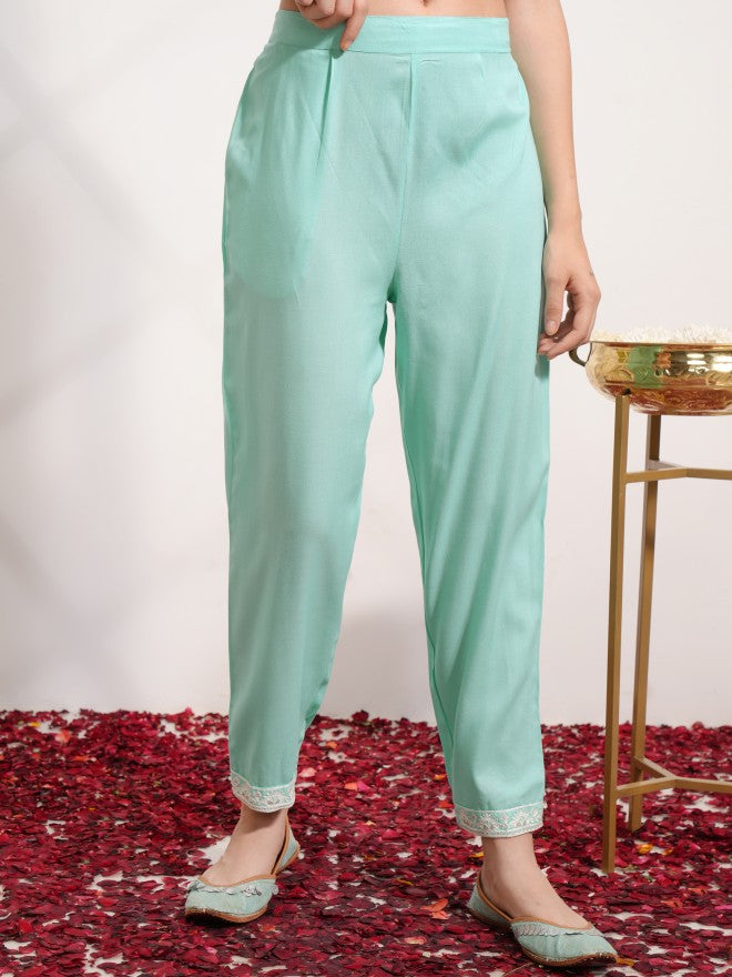 Vishudh Women Blue Embroidered Kurta With Trouser And Dupatta - Blue - Image 7