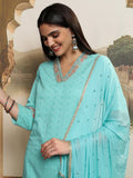 Vishudh Women Blue Embroidered Kurta With Trouser And Dupatta - Blue - Image 1