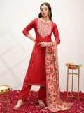 Vishudh Women Red Embroidered Kurta With Trouser And Dupatta - Red - Image 1