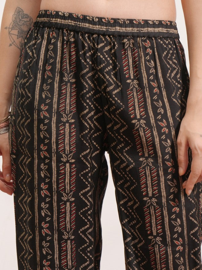 Vishudh Women Black Printed Kurta With Trouser And Dupatta - Black - Image 6