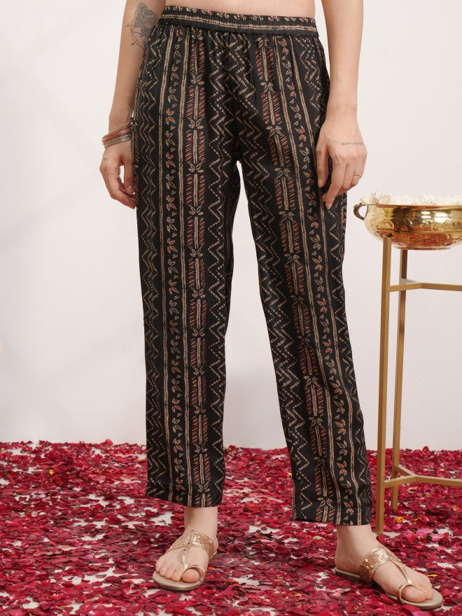 Vishudh Women Black Printed Kurta With Trouser And Dupatta - Black - Image 7