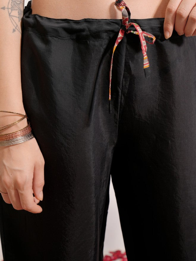 Vishudh Women Black Embroidered Kurta With Trouser And Dupatta - Black - Image 6