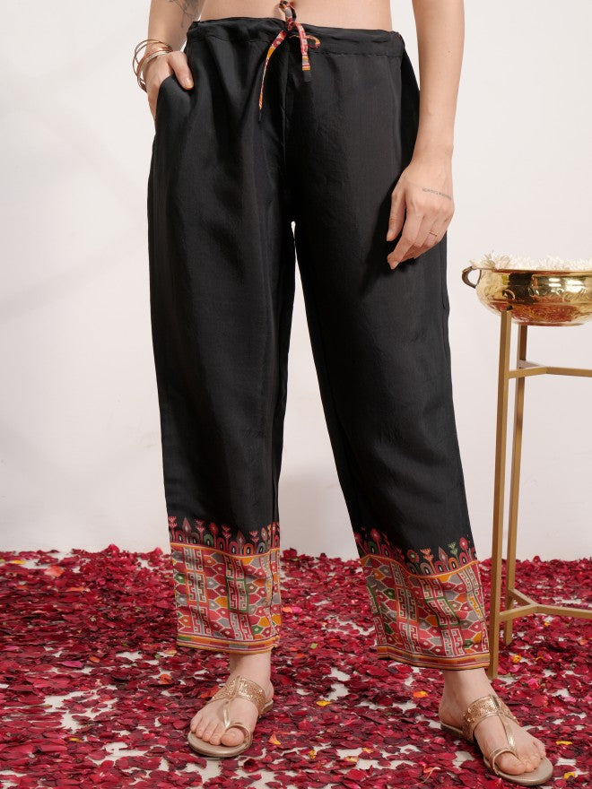 Vishudh Women Black Embroidered Kurta With Trouser And Dupatta - Black - Image 7
