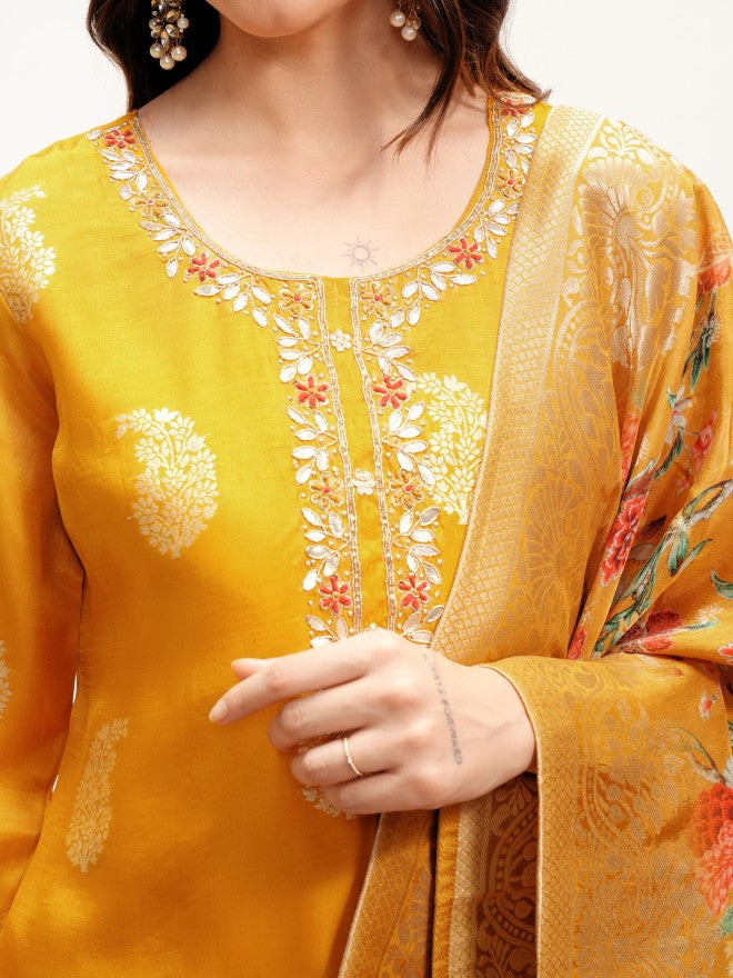 Vishudh Women Yellow Kurta With Trouser And Dupatta - Yellow - Image 5