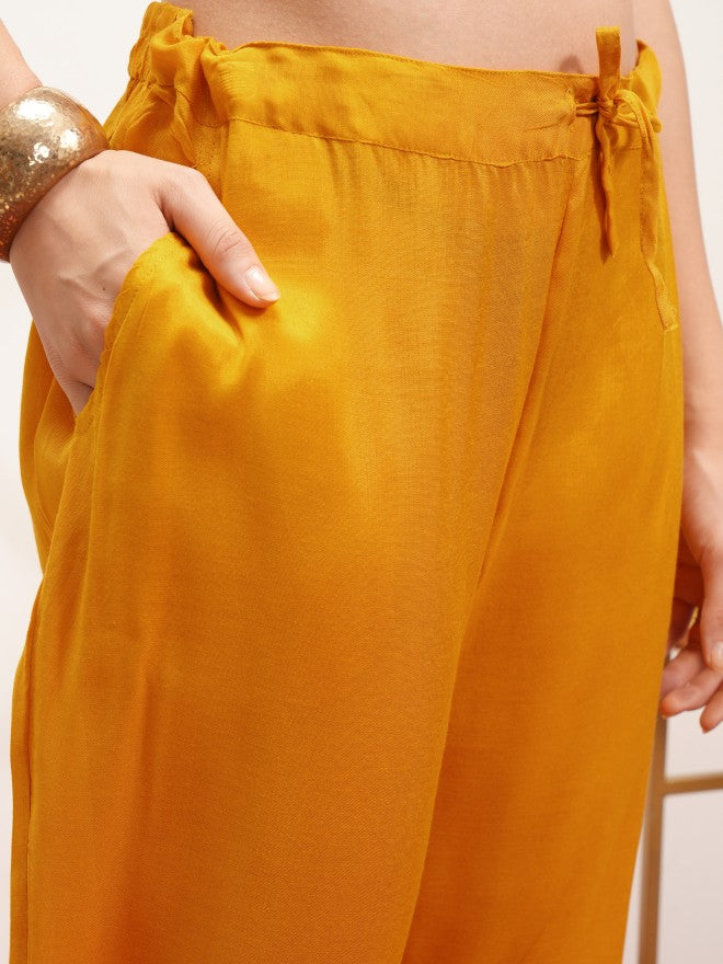 Vishudh Women Yellow Kurta With Trouser And Dupatta - Yellow - Image 6