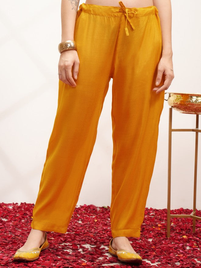 Vishudh Women Yellow Kurta With Trouser And Dupatta - Yellow - Image 7