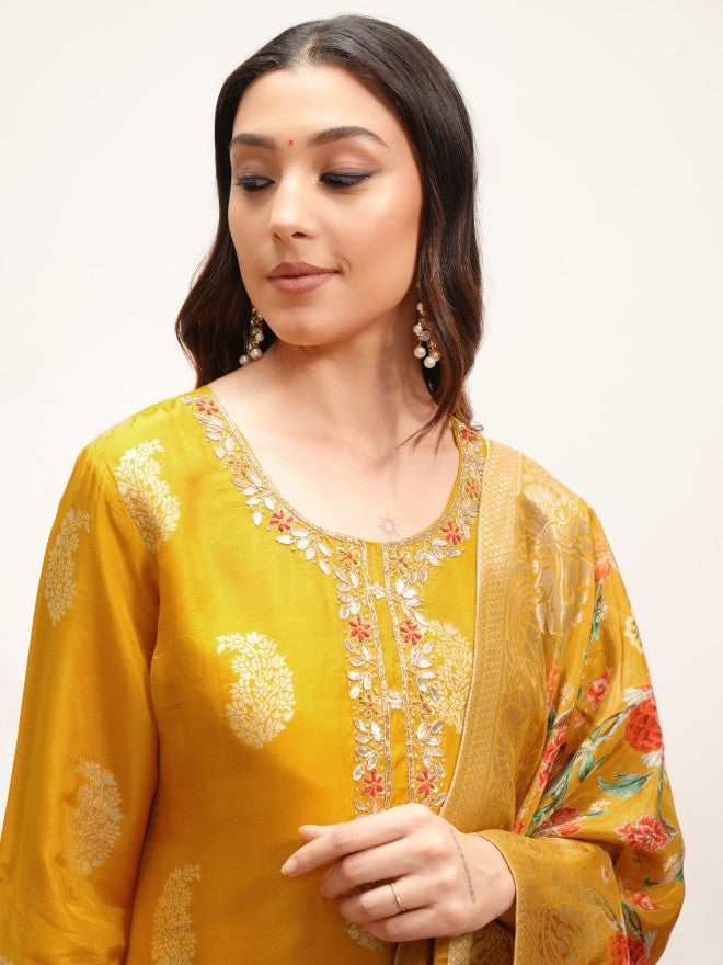 Vishudh Women Yellow Kurta With Trouser And Dupatta - Yellow - Image 8